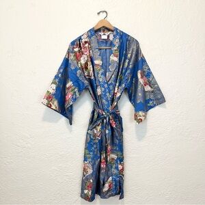 Japanese Kimono Robe Blue Floral Jacquard One Size